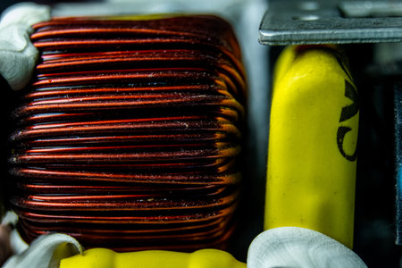 A closeup of the inductor of a computer under the lights with a blurry backgroundの素材 [FY310195622482]