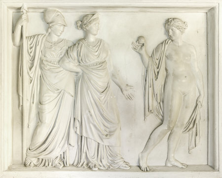 A closeup shot of white marble mythical Greek statuesの写真素材