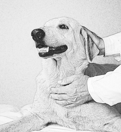 An illustration of Japanese Reiki technique application on a dogの写真素材