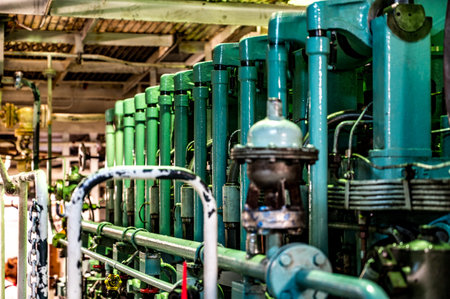 A closeup shot of one side of ship engineの写真素材