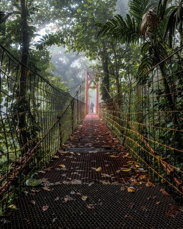 A beautiful shot of an old bridge in the middle of the forestの写真素材
