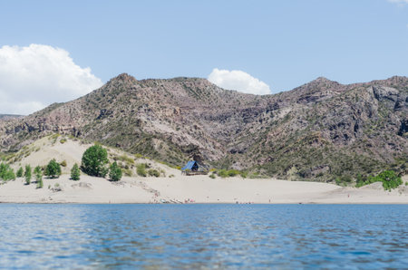 A view of Atuel Canyon in San Rafael, Mendoza, Argentina with a blue sky in the backgroundの写真素材