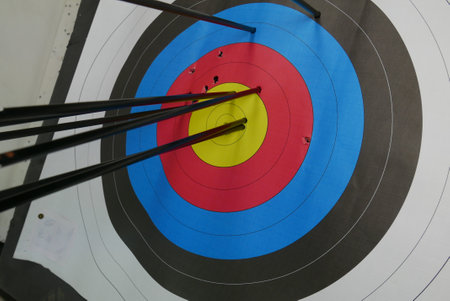 A closeup shot of arrows in archery target - concept of success