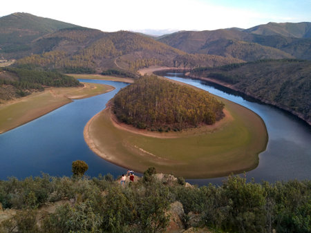 A landscape of The Natural Park of Las Batuecas under the sunlight in Spainの写真素材