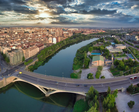 Aerial view in Zaragoza, city of Aragon,Spain. Drone photo.の写真素材