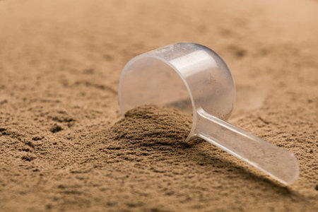 A high angle shot of a cream protein powderの写真素材