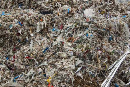A closeup shot of a huge pile of shredded municipal wasteの写真素材