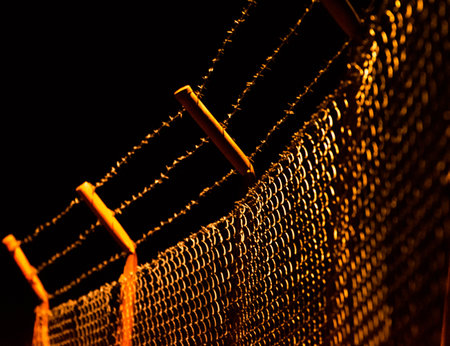 The metallic fence with sharp thors of the prison