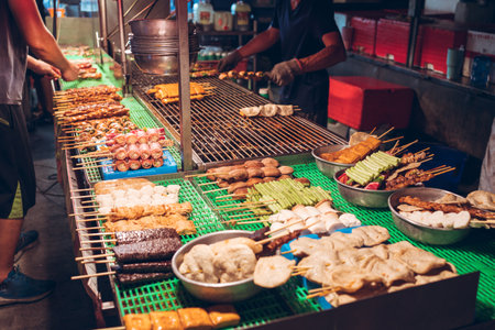 A closeup shot of Traditional Taiwanese barbecue in Traditional night market in Zhubei, Taiwan