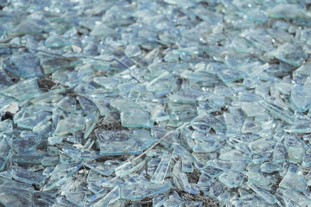 A closeup shot of broken glass pieces