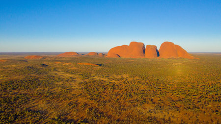 A panoramic shot of the famous Kata Tjuta or Olga mountains in  Northern Territory in Australiaの写真素材