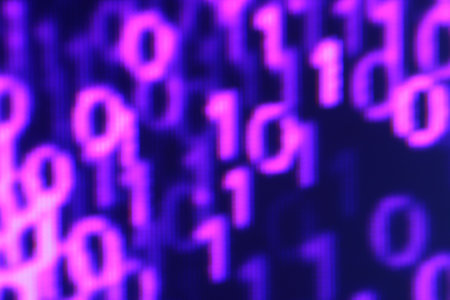 A closeup shot of a purple blurred background displaying binary codes - a digital conceptの写真素材