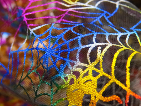 An abstract colorful spider web as a Halloween backgroundの写真素材