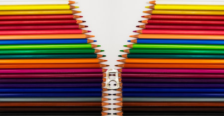 A flat lay shot of colorful pencils on a white surfaceの写真素材