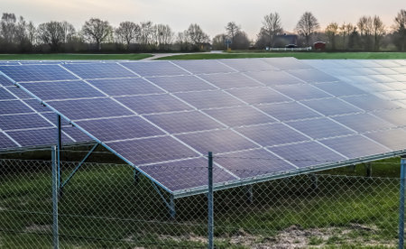 The solar modules for energy generation in a big park in Northern Europe