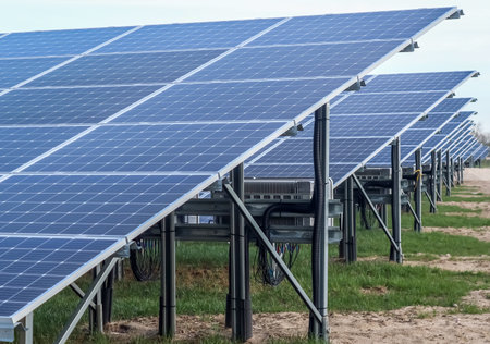 The solar modules for energy generation in a big park in Northern Europe
