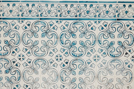 A closeup shot of tile wall with blue textures