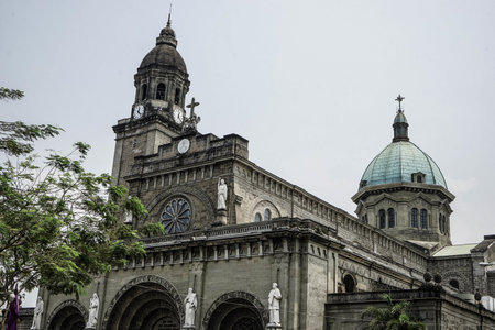 The dome of the Manila Cathedral, in Manila, The Philippinesの写真素材