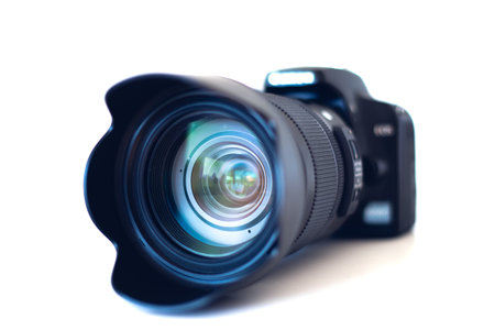 A closeup of camera lens isolated on a white backgroundの写真素材