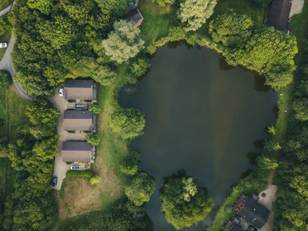 An aerial shot of cottages in Devon, UKの写真素材