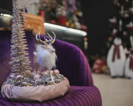 A unique Christmas decoration with a reindeer figurineの写真素材