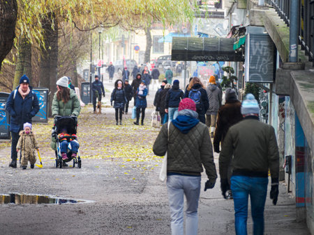 STOCKHOLM, SWEDEN - Dec 25, 2020: Stockholm, Sweden - December 25 2020 : People taking a walk along the waterfront in Hornstull on Christmas Dayのeditorial素材