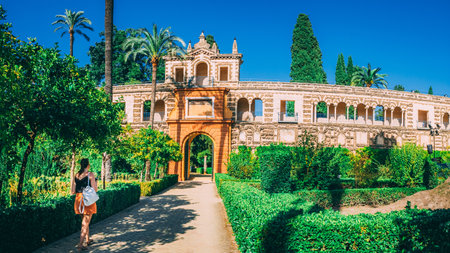 A beautiful shot of Royal Alcazar in Seville Spainの写真素材