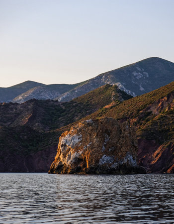 A mesmerizing shot of a beautiful seascape and rocky mountainsの写真素材