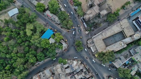 An aerial shot of Agra city, densely-populated district