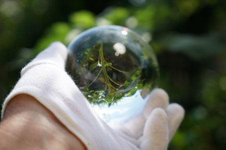 A closeup shot of a reflective glass ballの写真素材