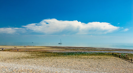 A panoramic shot of the Seven Sisters National park in Englandの写真素材
