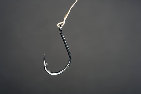 A closeup shot of a small metal fishing hookの写真素材