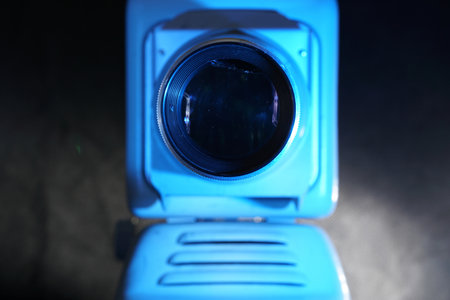 A closeup shot of old slide projector with slide frameの写真素材
