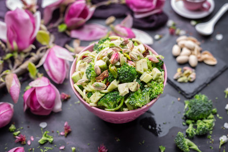 A closeup of the delicious vegan salad in the bowlの写真素材