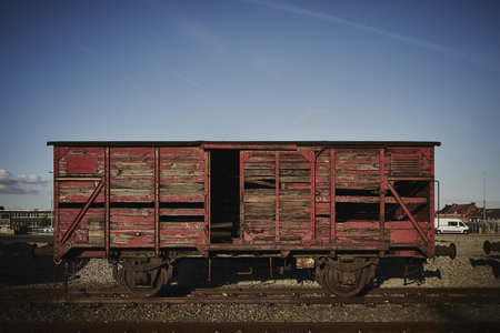 An old weathered wooden railway wagonの写真素材