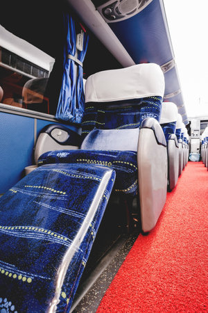 A vertical shot of modern design of a bus seatの写真素材