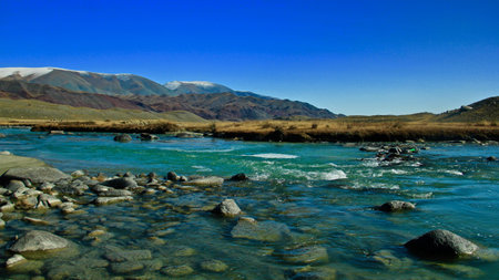 A beautiful scenery of Mongolian wild nature and landscapeの写真素材