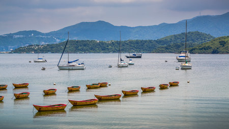 A closeup shot of boats in Yuen Long, New Territories, Hong Kongの写真素材
