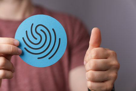 A man holding a sign of a fingerprint- the concept of privacy