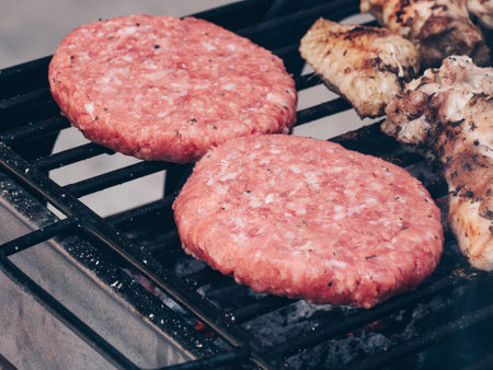 A closeup of grilling processの写真素材