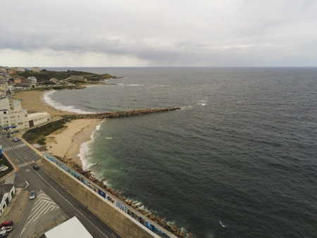 an aerial view of Burela Coast de Galicia Spainの写真素材