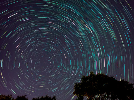 A beautiful shot of star trails against a night sky