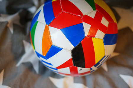 A  shot of a ball with flag printsの写真素材