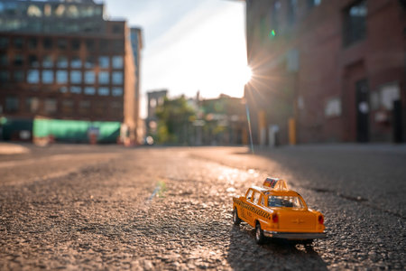 A NYC taxi model parked on the streets of New Yorkの写真素材