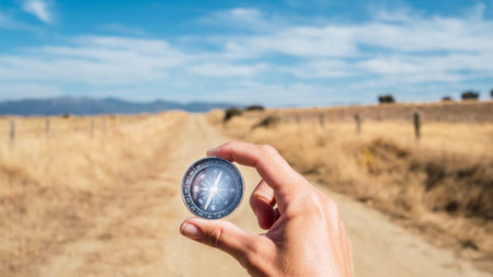 A person holding a compass during the daytime