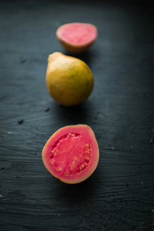 Guava (Psidium guajava), Tropical fruit from Latin America for their intense colors and flavors.の写真素材
