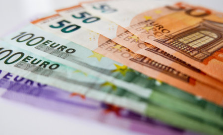 A closeup shot of different euro banknotesの写真素材