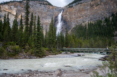 A beautiful shot of a waterfall in Yoho National park of Canadaの写真素材