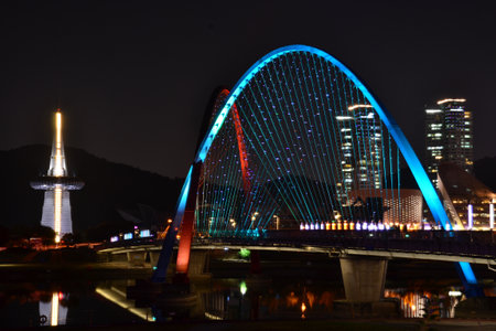 The famous EXPO Bridge at night in Daejeon, South Koreaの写真素材