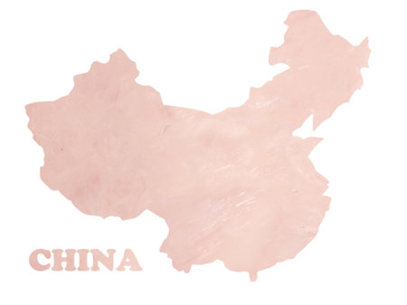 A top view shot of Chinese map made of ham on a white surfaceの写真素材